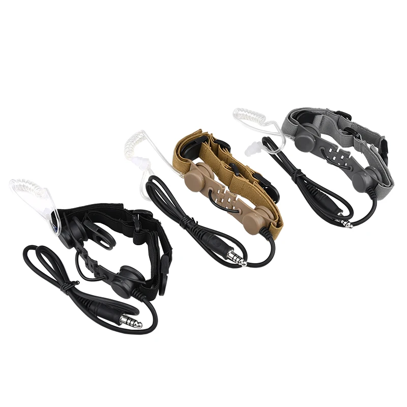 Wadsn auriculares tácticos de conducto de aire de garganta, auriculares con micrófono laríngeo de cuello con Kenwood U94 PTT para Moto Midland Walkie Talkie - imagen 2