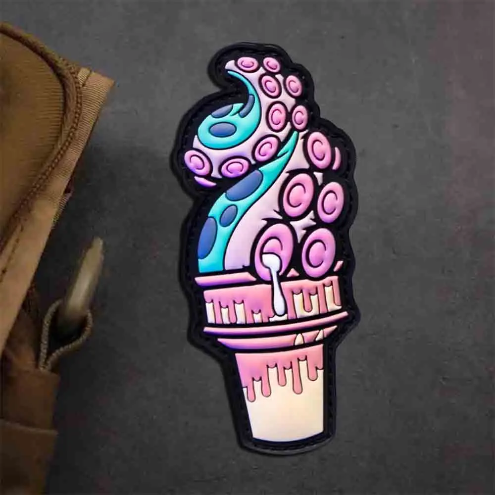 Parche táctico PVC 3D helado pulpo – Gancho y bucle para mochila