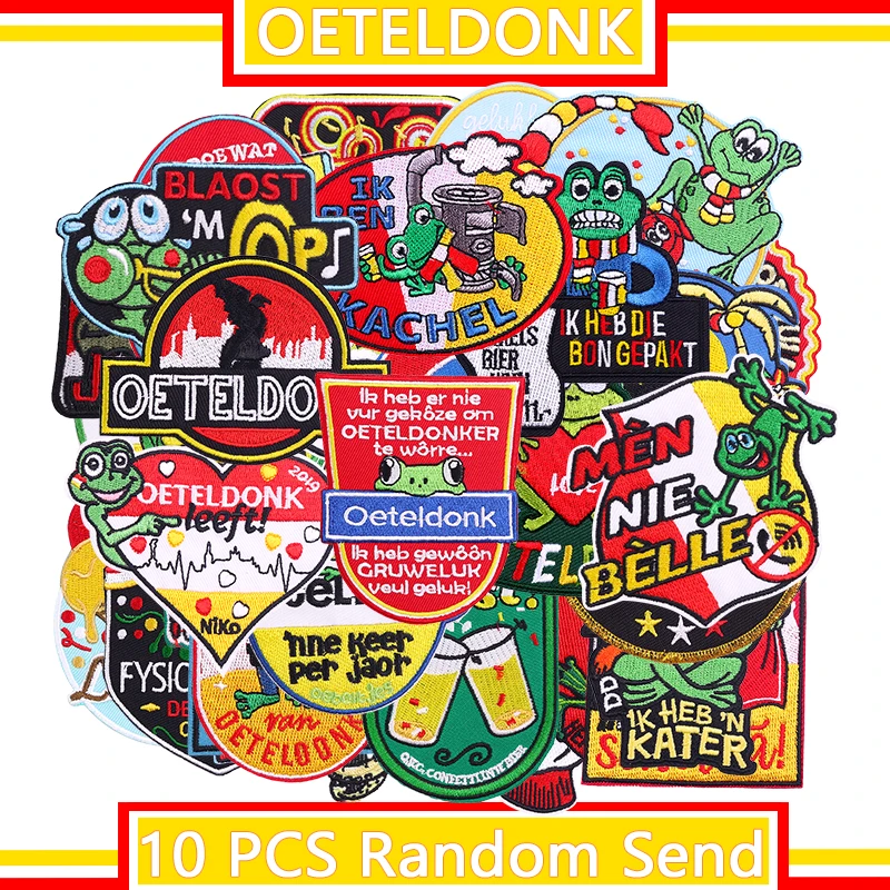 10 Uds. Parches bordados aleatorios de Países Bajos Oeteldonk en ropa parche de Carnaval de Países Bajos parches para planchar para insignia de ropa