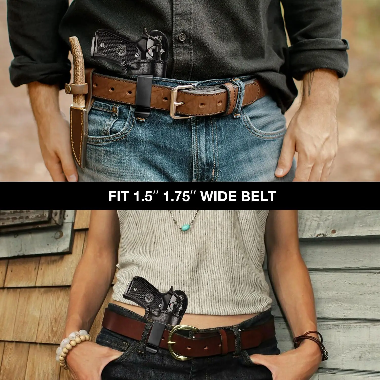 Funda de cuero IWB para Beretta 92FS/96/M9 (sin riel), transporte oculto, cinturilla interior, cinturón apto para 1,5 "-1,75", mano derecha - imagen 3