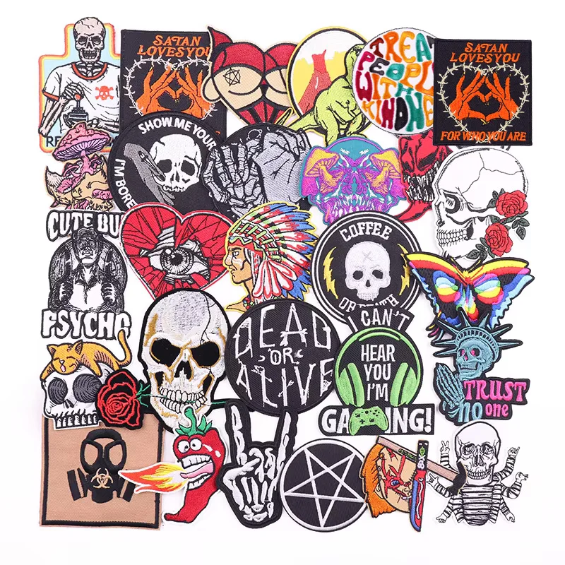 Parche de mariposa colorido para ropa, parche bordado de esqueleto de terror DIY, parches termoadhesivos para planchar