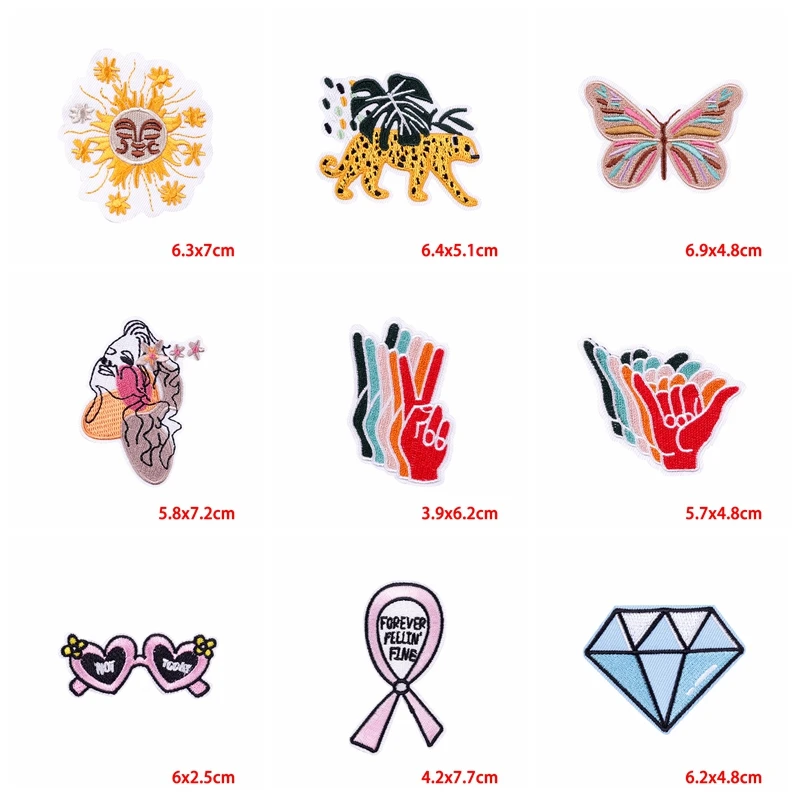 Parche de dibujos animados para planchar en la ropa, parches bordados de flores de arcoíris de diamantes, ropa, chaqueta, costura DIY, 10 unids/lote - imagen 4