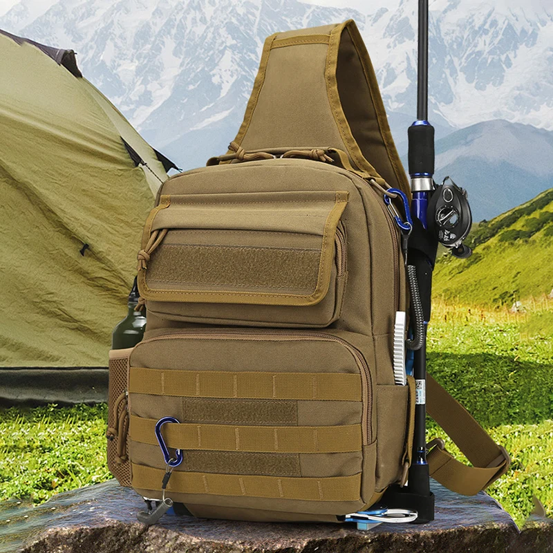 Bolsa táctica de pecho para escalada con soporte para caña, gran capacidad, señuelo para exteriores, pesca, ciclismo, caza, Camping, bolsos de hombro tipo bandolera - imagen 2