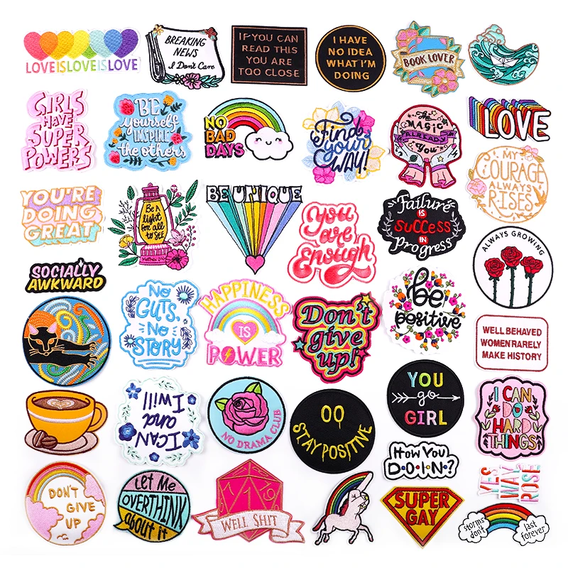 Parche de dibujos animados con letras de arcoíris, parches bordados en la ropa, parches para planchar para ropa, pegatinas de insignia con letras de flores DIY - imagen 3