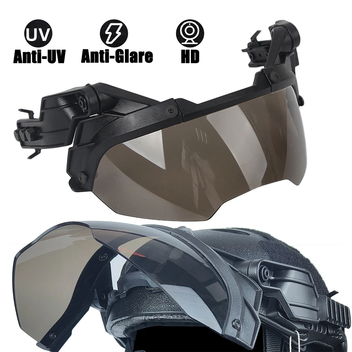Conjunto de casco táctico Airsoft con máscara facial LED Cyber Punk, auriculares de comunicación, gafas con tapa, linterna para Paintball - imagen 5
