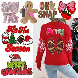 Parches de chenilla bordados grandes de Papá Noel para bebé, parches para planchar de Feliz Navidad, accesorios de ropa, pegatinas de apliques de Papá Noel