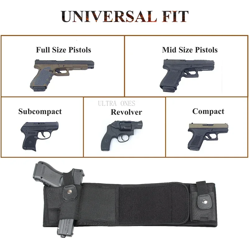 Funda táctica Universal para el vientre, cinturón ancho elástico para pistola de tiro, caza al aire libre, soporte portátil oculto para Paintball - imagen 2