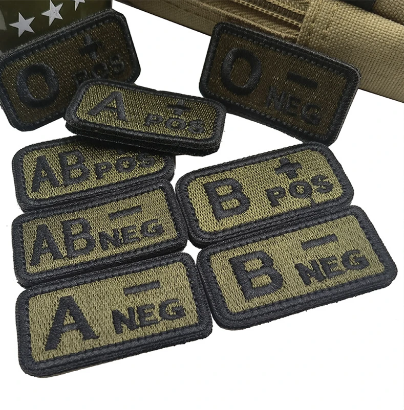 Parche bordado de tipos de sangre, insignias de tiras de grupo verde militar, bucle de gancho A AB OB + POS, pegatinas de tela, pegatina bordada 3D - imagen 4