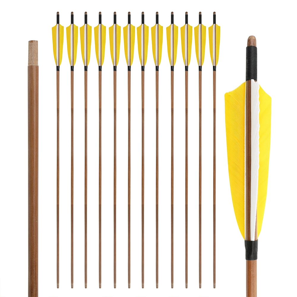 6/12 Uds flechas de bambú 83cm eje Natural OD 8mm 5 pulgadas pluma de pavo para arco largo arco de madera tiro con arco caza práctica de tiro - imagen 4