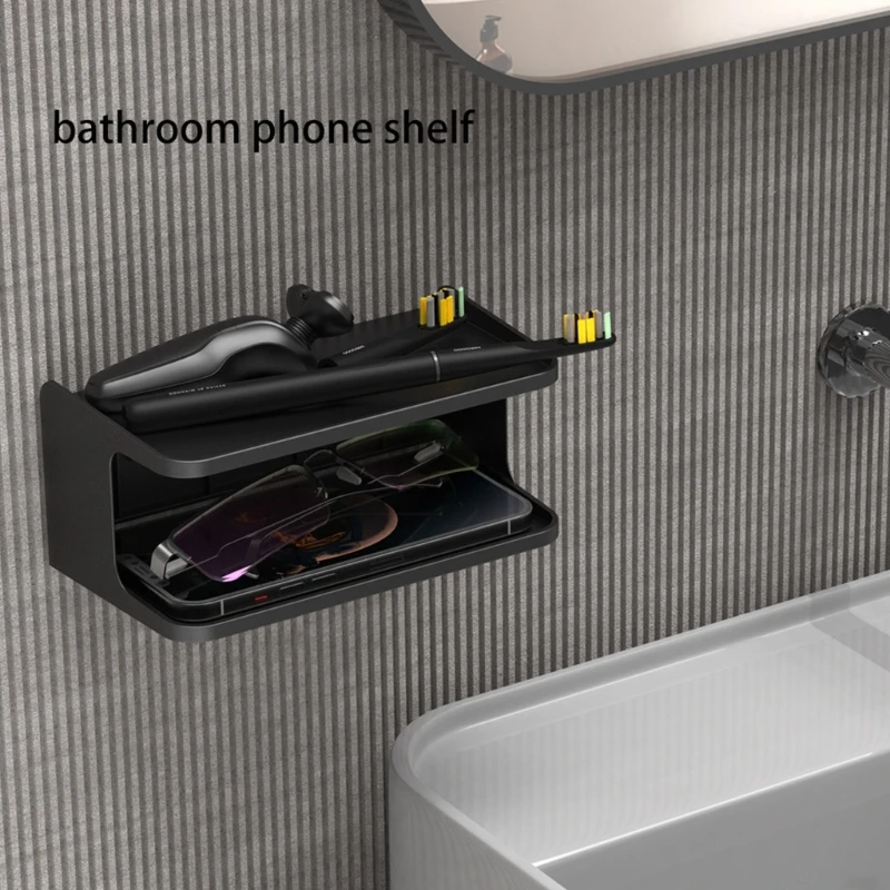 Soporte para teléfono montado en pared doble capa, diseño Universal para dormitorio, baño, cocina, organizadores ABS - imagen 3