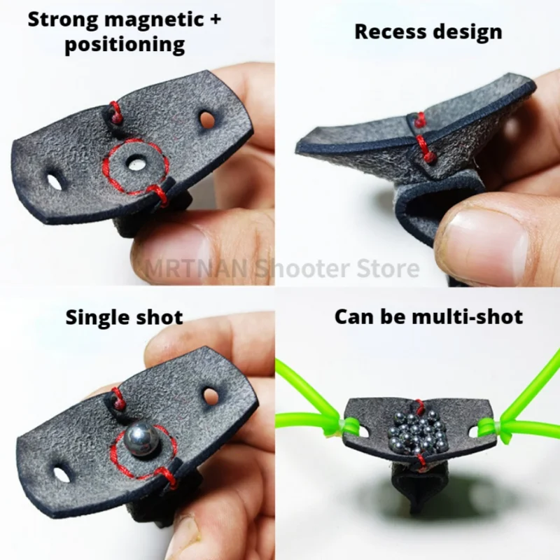 Banda de goma de bolsillo de cuero profesional de gran capacidad, bola de acero absorbente para tiro, accesorios para tirachinas de caza al aire libre - imagen 5