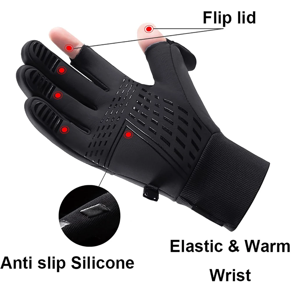 Guantes térmicos de ciclismo con pantalla táctil, guantes gruesos de invierno para pesca con mosca, guantes de mano flexibles y completos para clima frío al aire libre, cálidos - imagen 2