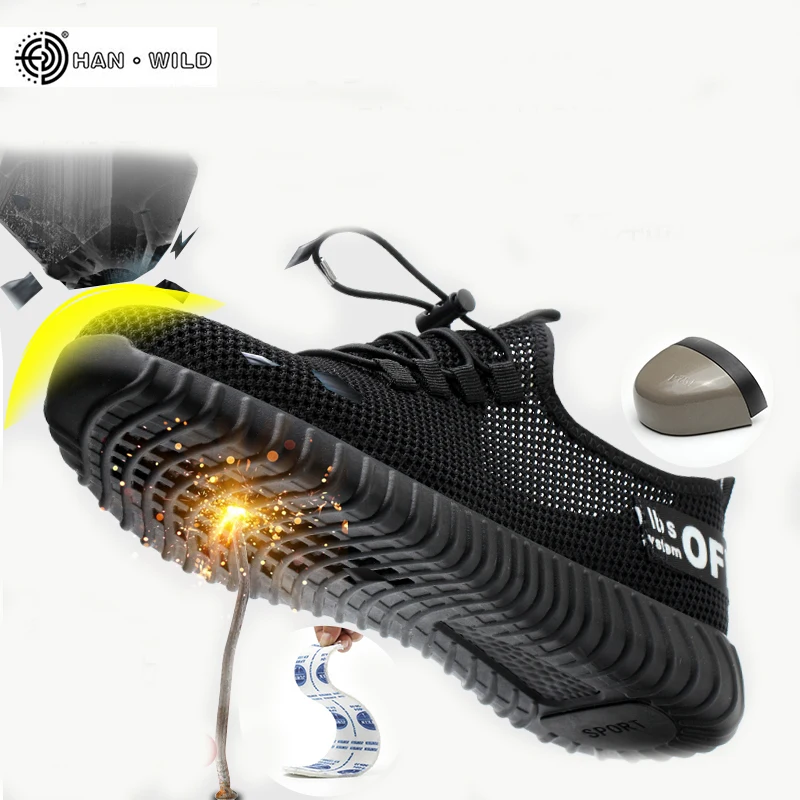 Zapatos de seguridad para el trabajo transpirables para hombre, botas de seguridad para construcción antideslizantes de acero a prueba de perforaciones para exteriores, zapatos con puntera de acero