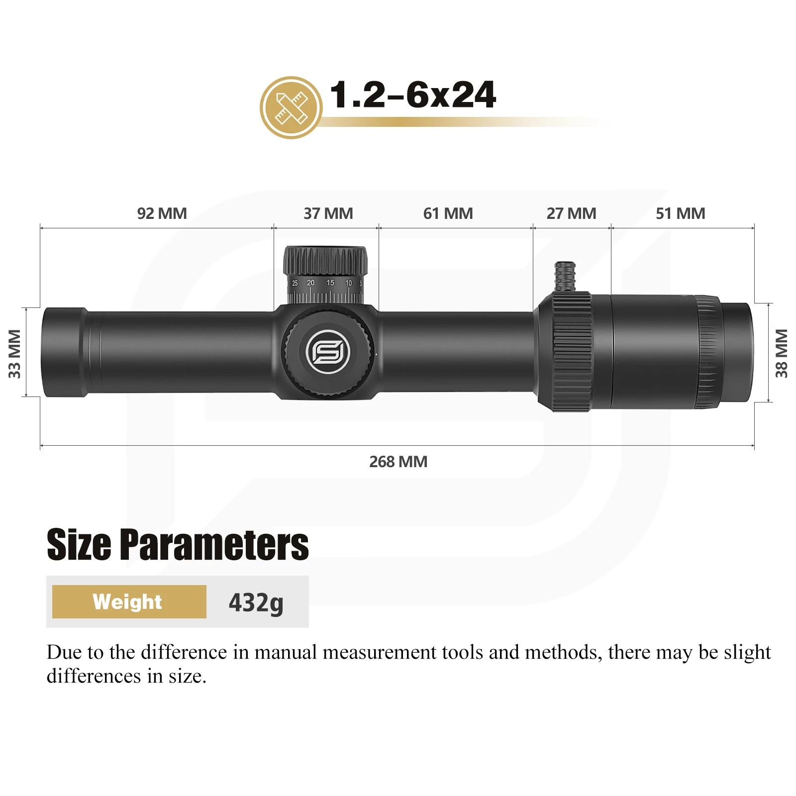 SPINA Optics FFP/SFP 1,2-6x24 mira compacta iluminante roja/verde 30mm de diámetro de tubo caza, objetivo y Rifle de aire uso civil - imagen 5