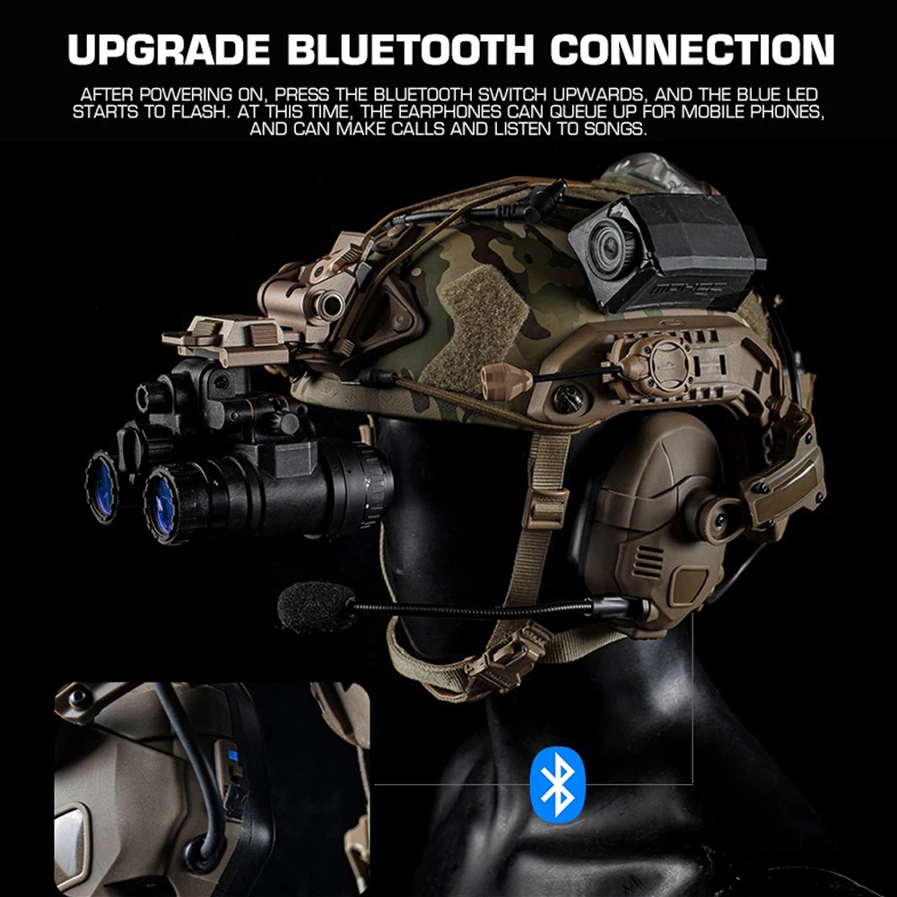 Auriculares tácticos con Bluetooth, captación de sonido y reducción de ruido, orejeras electrónicas para tiro, equipo de protección auditiva para caza Airsoft - imagen 3