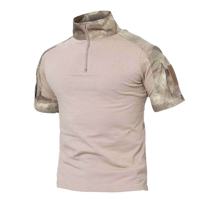 Camisa táctica de manga corta de verano para hombre, camisa de combate con cremallera de algodón para senderismo, camisetas Airsoft de camuflaje, camiseta de escalada CP para hombre - imagen 5
