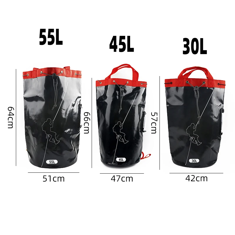 Bolsa de cuerda de escalada de 30L/45L/55L, equipo de exploración de cuevas al aire libre, almacenamiento, resistente al desgaste, mochila para rappel en cascada de rescate - imagen 3