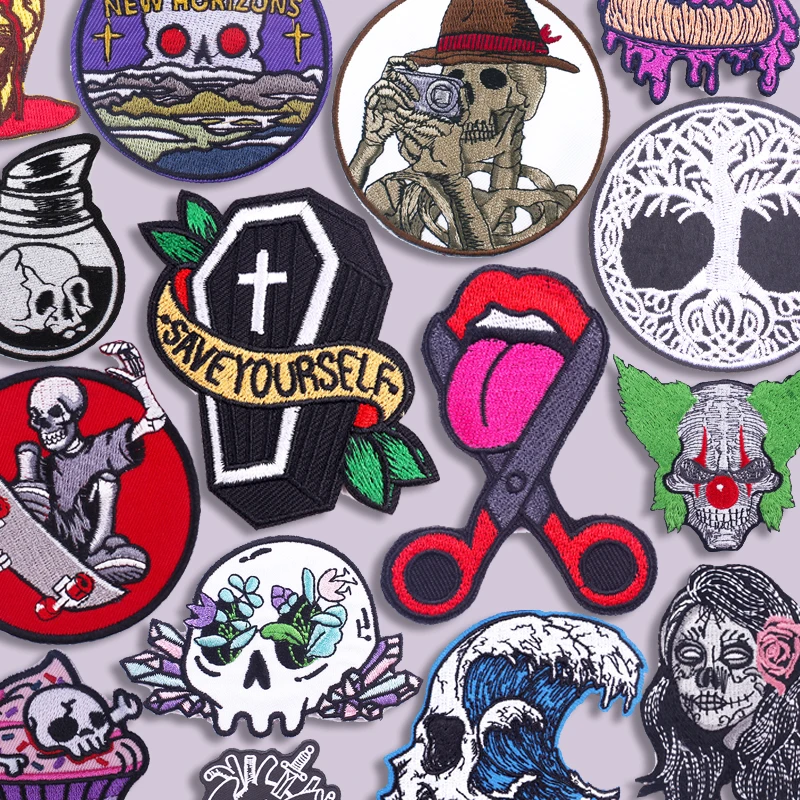 Parches bordados de calavera Punk personalizados DIY para ropa, parches para planchar para ropa, chaquetas, mochilas, sombreros, insignias de costura