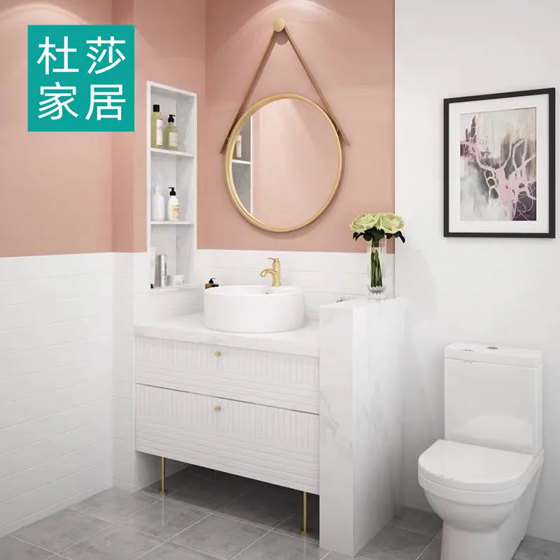 Armario de baño francés estilo crema, combinación de luz moderna, piedra de lujo, pizarra, lavabo de inodoro - imagen 5