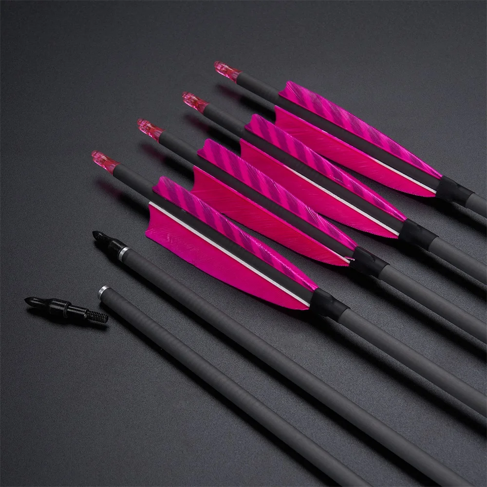 Flechas de carbono para tiro con arco de 32 pulgadas con columna vertebral de plumas de pavo de 4 pulgadas 400 ID6.2mm punta de flecha reemplazable práctica de caza al aire libre 6/12/24 Uds - imagen 2