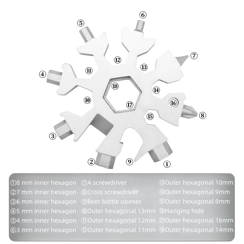 Llave multifuncional copo de nieve para camping y aire libre - imagen 5