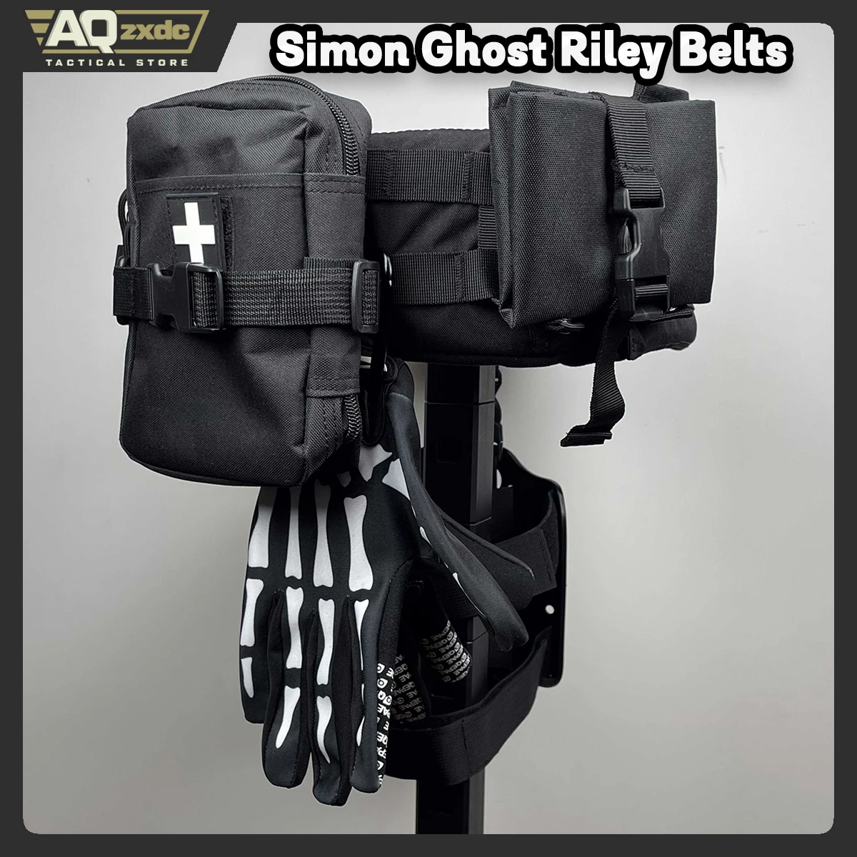 AQzxdc Simon Ghost Riley conjunto completo de cinturones tácticos Ghost Call Of Duty Cos Night Raid Ghost cinturón de cintura accesorios equipo de juego de guerra
