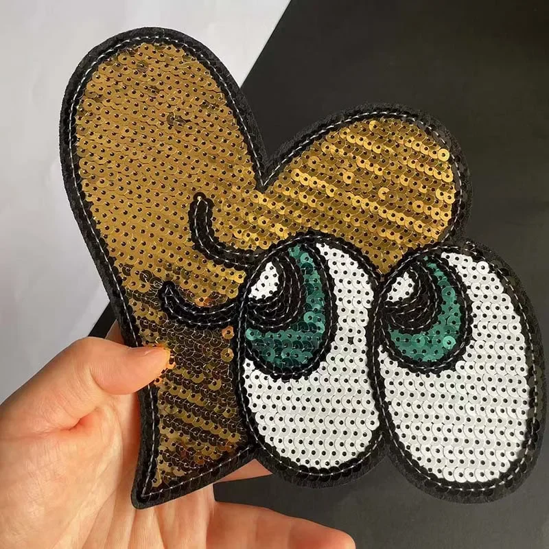 Parche termocollante de lentejuelas de dibujos animados, bordado de ojos en forma de corazón, parches para planchar, pegatinas para ropa, 17x16CM - imagen 5