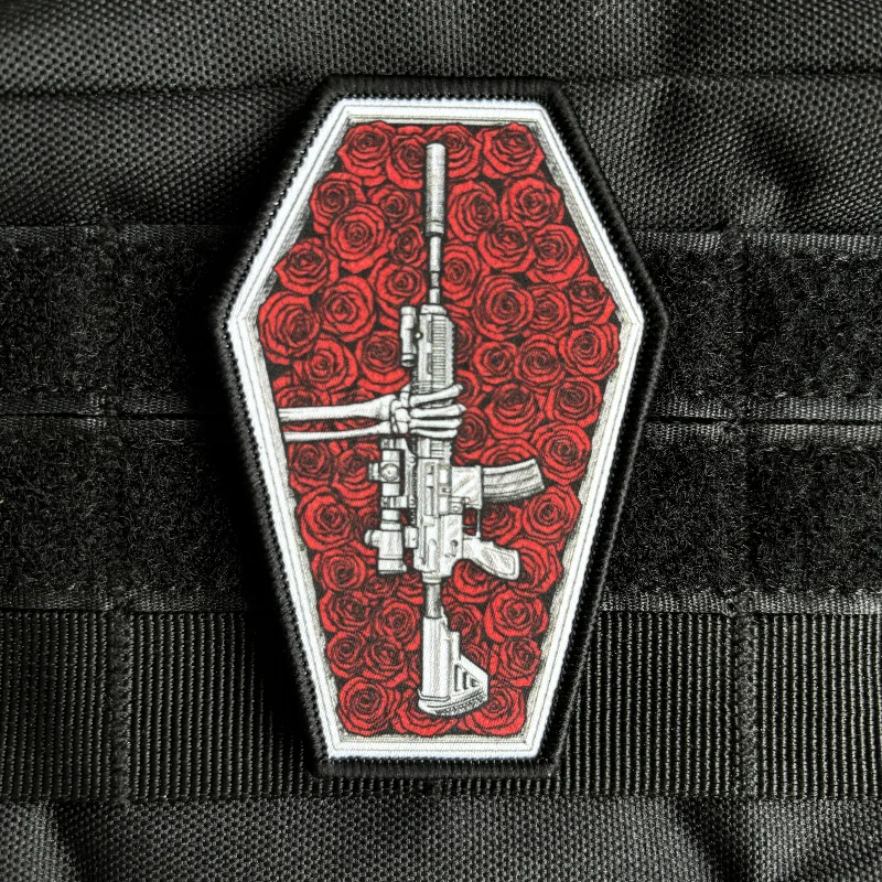 Parche táctico de AR-15 de rosa y pistola, insignia de moral de esqueleto de Reaper, parches de impresión, gancho y bucle, mochila militar, pegatina Punk - imagen 2