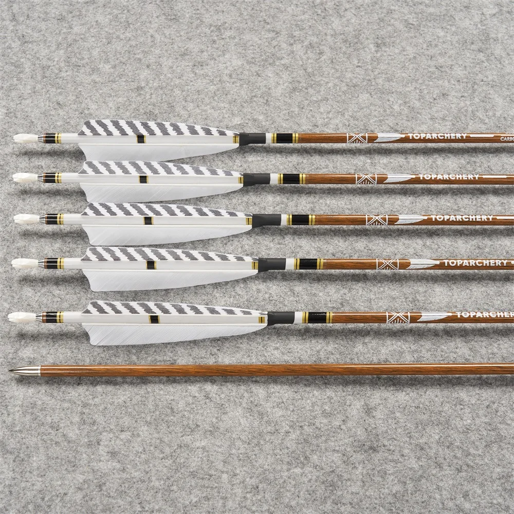 Flechas de carbono para arco con plumas reales a rayas negro/blanco - imagen 3