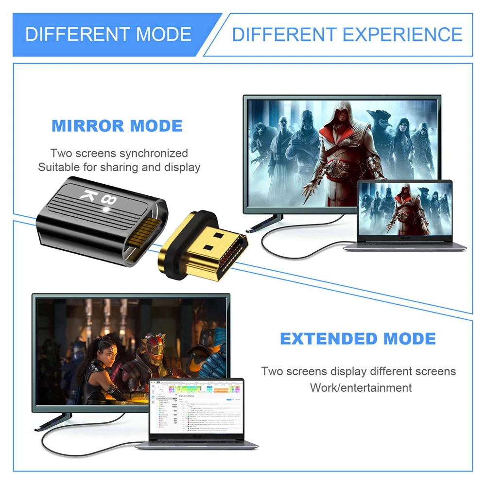 Conector magnético CY 8K tipo A HDTV 2,1 macho A hembra, adaptador de vídeo recto para ordenador portátil HDTV - imagen 3