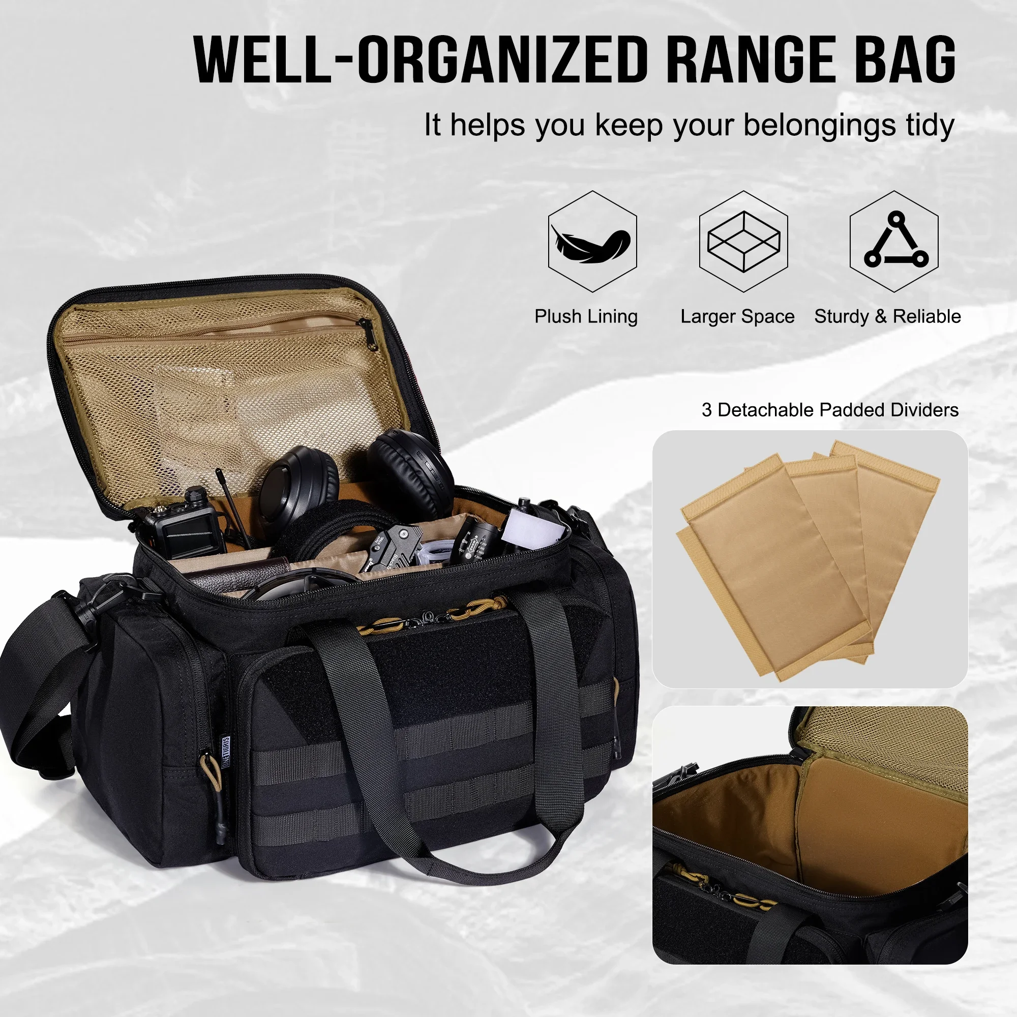 ONETIGRIS Bolsa de alcance para pistola, bolsas de tiro de caza para pistola con 3 divisores extraíbles Bolsa de lona para pesca, senderismo, deportes - imagen 4