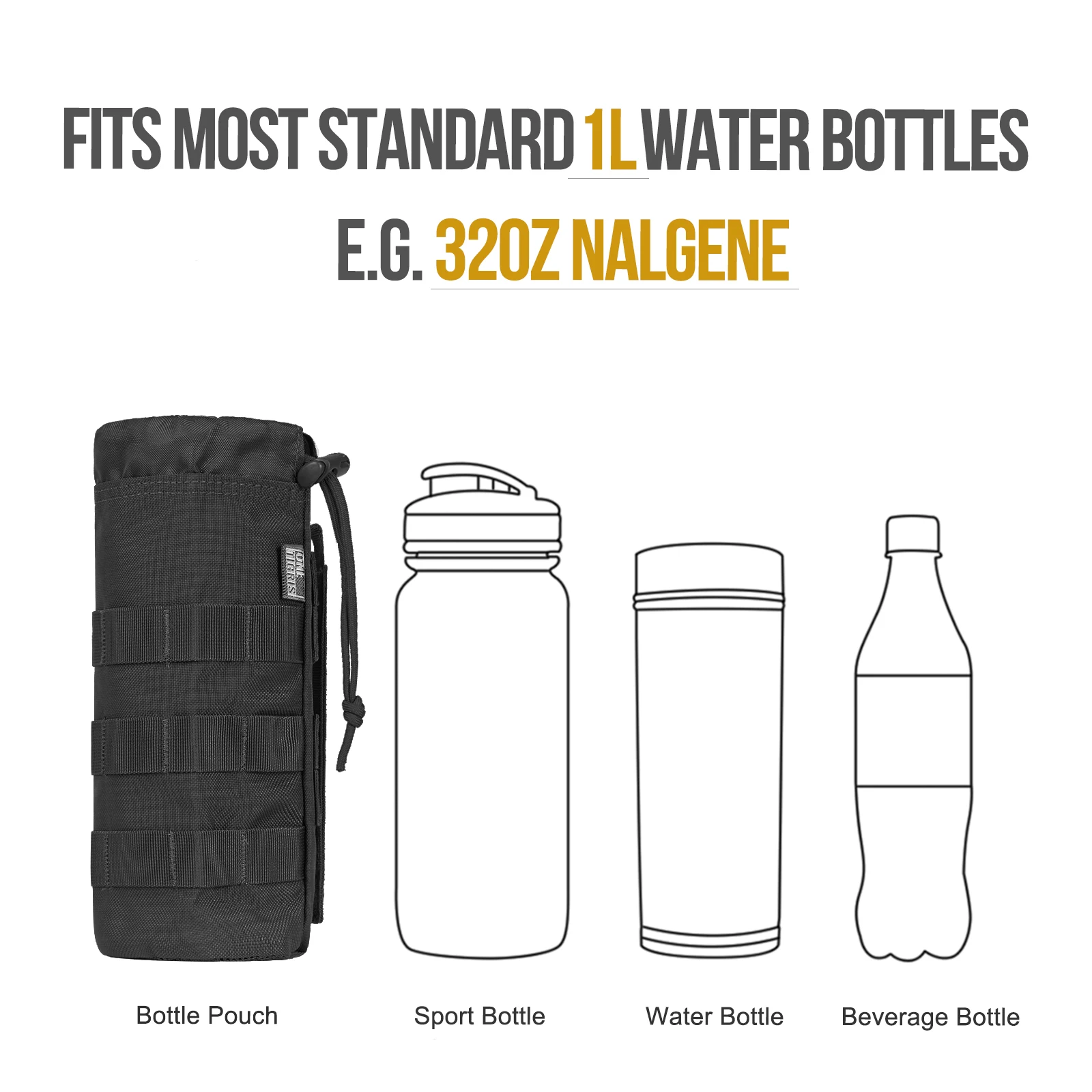 ONETIGRIS-bolsa para botella de agua, soporte para botella de agua mejorado de 32 oz, bolsa portabotellas Molle con cordón táctico, nailon 1000D - imagen 3