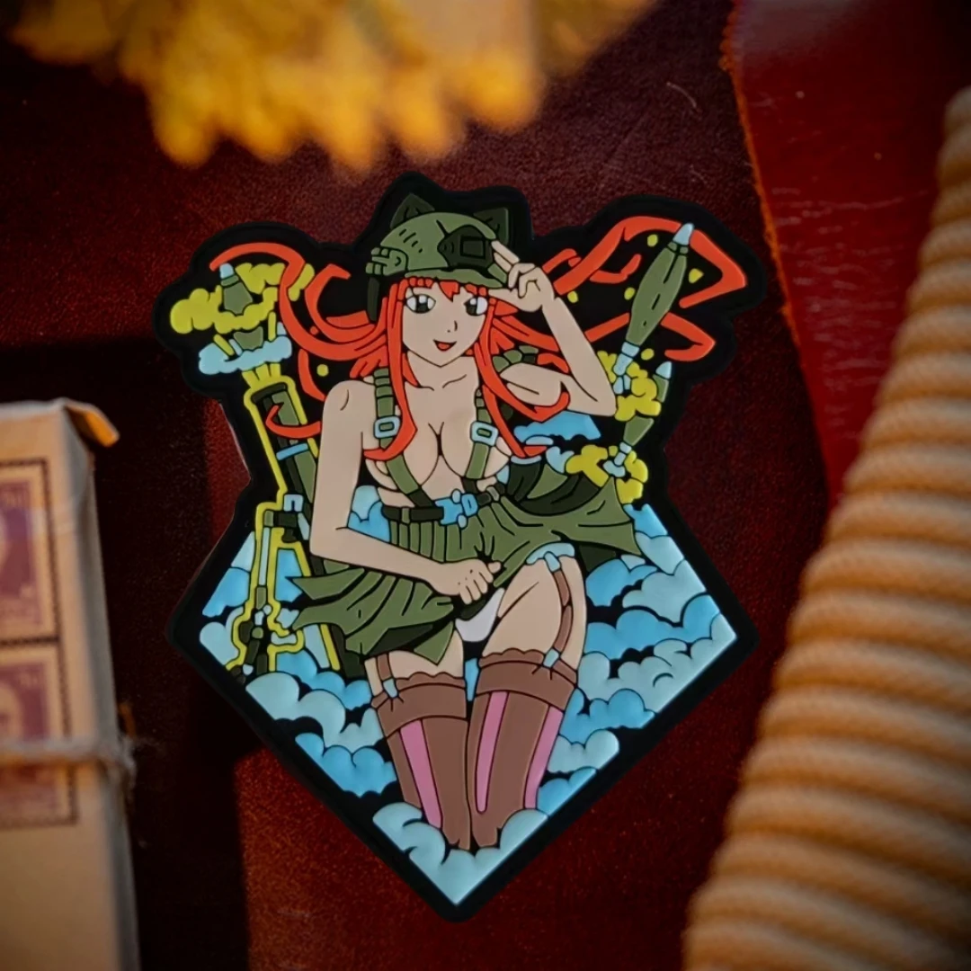 Chica de Anime en ondas, parches de gancho y bucle de PVC 3D para ropa, emblema de moral táctico, pegatina decorativa para mochila militar - imagen 2