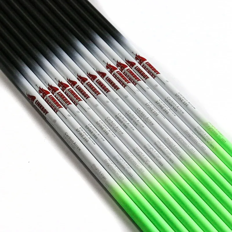 Linkboy tiro con arco flechas de carbono puro Spine300-800 puntas de 75gr para accesorios de arco tradicional compuesto caza 12 Uds - imagen 2