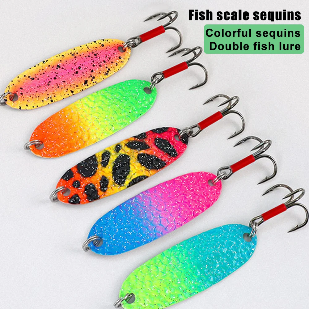 Señuelos giratorios de Metal, cebos de cucharas de pesca con ganchos, aparejos giratorios, equipo de lentejuelas duras, Señuelos de Pesca para Lucio, perca y lubina, 5 uds. - imagen 3