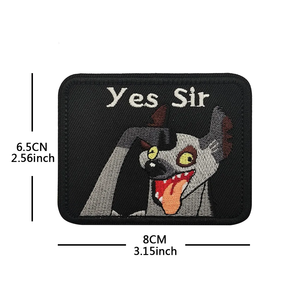"Yes Sir", emblema de moral, parches de bucle de gancho con apliques de tela bordados de hiena divertida, insignia táctica para mochilas, cascos, chaleco - imagen 3
