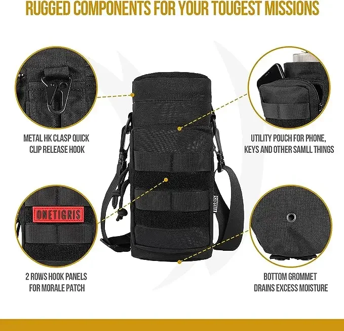 ONETIGRIS MOLLE Bolsa para botella de agua de 32 oz, bolsa portadora de hidratación táctica con bolsillo adicional y correa desmontable para senderismo - imagen 5
