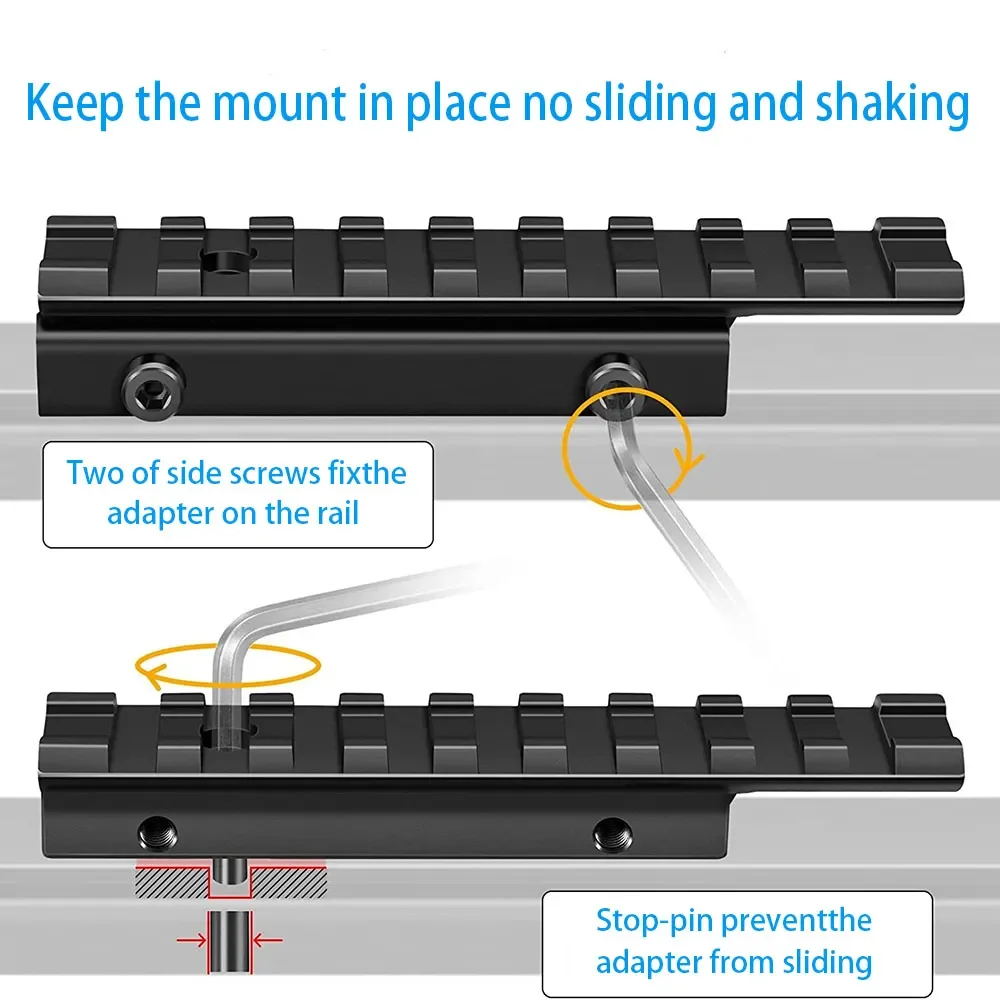 Soportes para Rifle tácticos de 25mm, 45mm, 95mm, 125mm de longitud, 9/14 ranuras, 11mm a 20mm, alcance Picatinny, Base de montaje adaptadora de riel de cola de milano