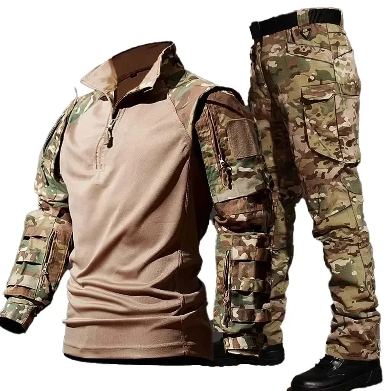 Traje de adiestramiento al aire libre para hombre, camiseta duradera de camuflaje X/7, pantalones, trajes impermeables del ejército para hombre, conjuntos con múltiples bolsillos - imagen 2