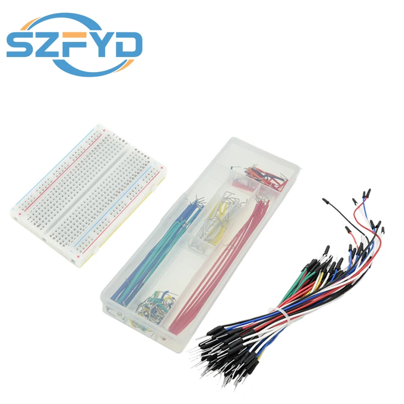 Kit de cables de puente para tabla de pruebas con tabla de pan de 400 puntos + 65 cables de puente M/M de varios tamaños + 140 piezas de cable de puente de 2-125 mm