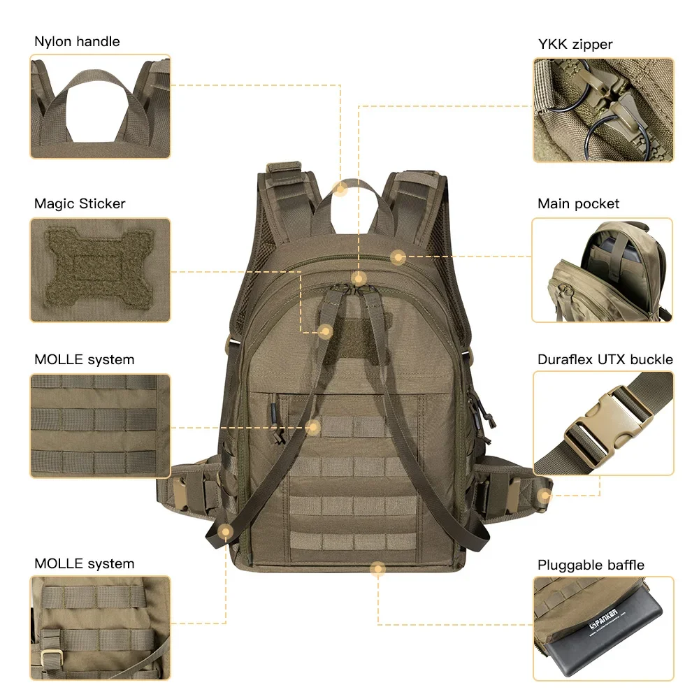 Mochila táctica de 20L, chaleco de doble uso, bolsa portadora de placa Molle, mochila de nailon para senderismo con chalecos, mochilas para exteriores - imagen 4