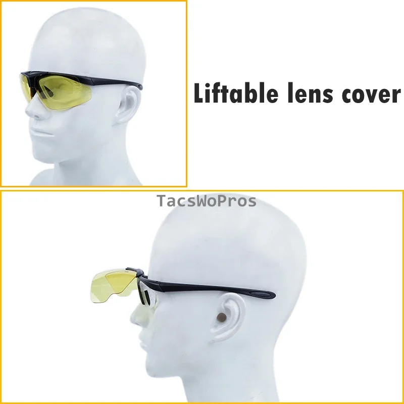 Gafas tácticas resistentes a impactos para disparar, gafas de Paintball, protección UV, para caza al aire libre, senderismo, gafas de sol con 3 lentes - imagen 5