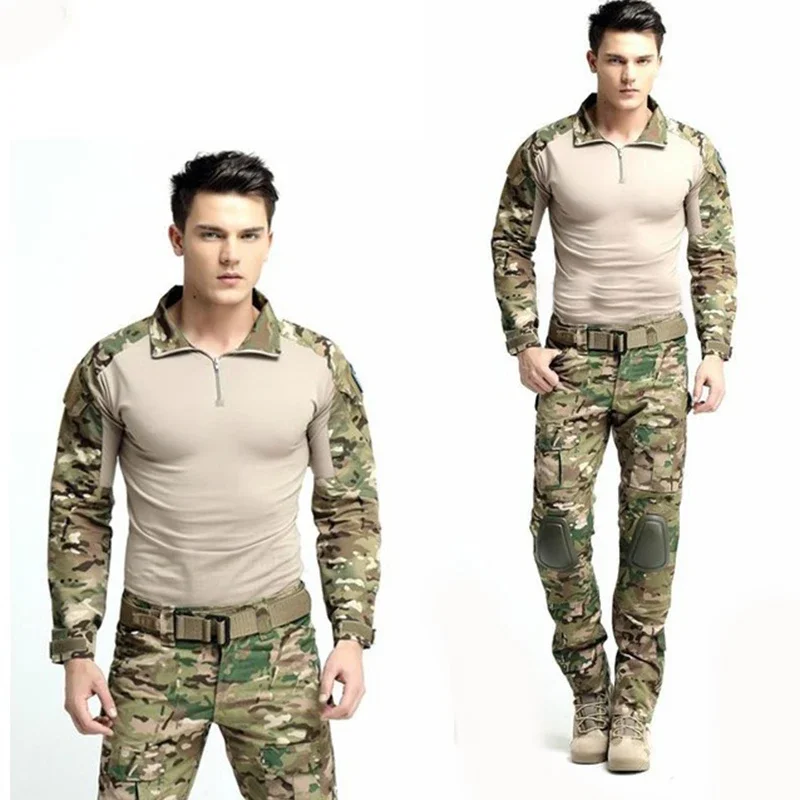 Uniforme de caza de camuflaje, traje de combate táctico, ropa de juego de guerra Airsoft, camisa + Pantalones, coderas y rodilleras - imagen 3