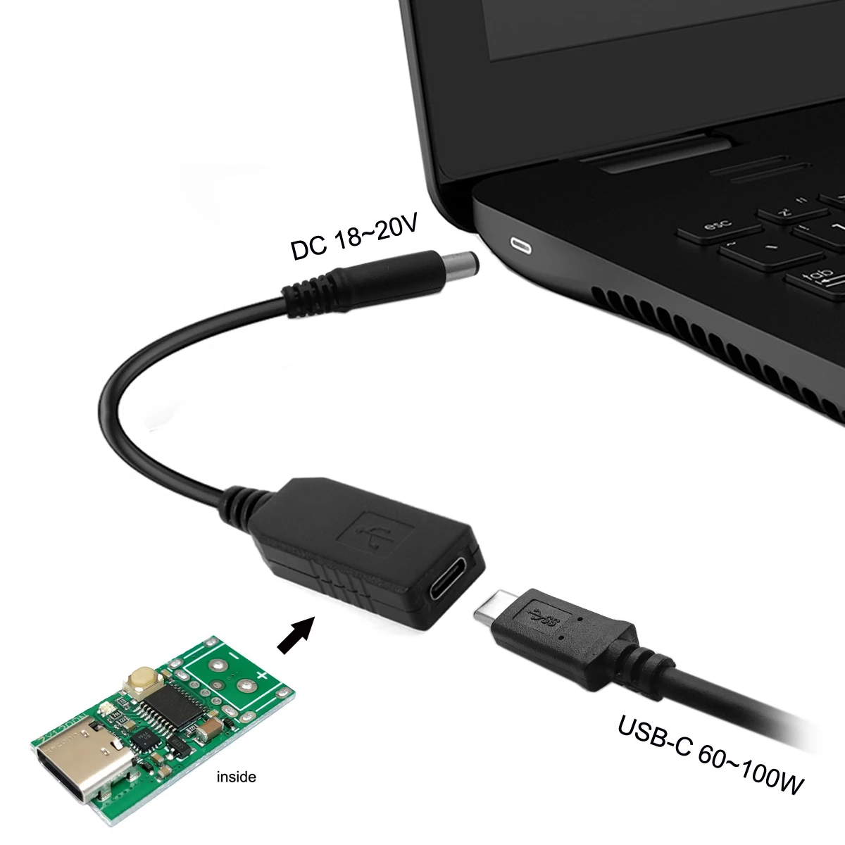 Chenyang CYDZ-Cable de carga de gatillo para ordenador portátil, enchufe de alimentación USB 3,1 tipo C, USB-C a DC 20V, 5,5, 2,5mm y 2,1mm, emulador PD - imagen 5