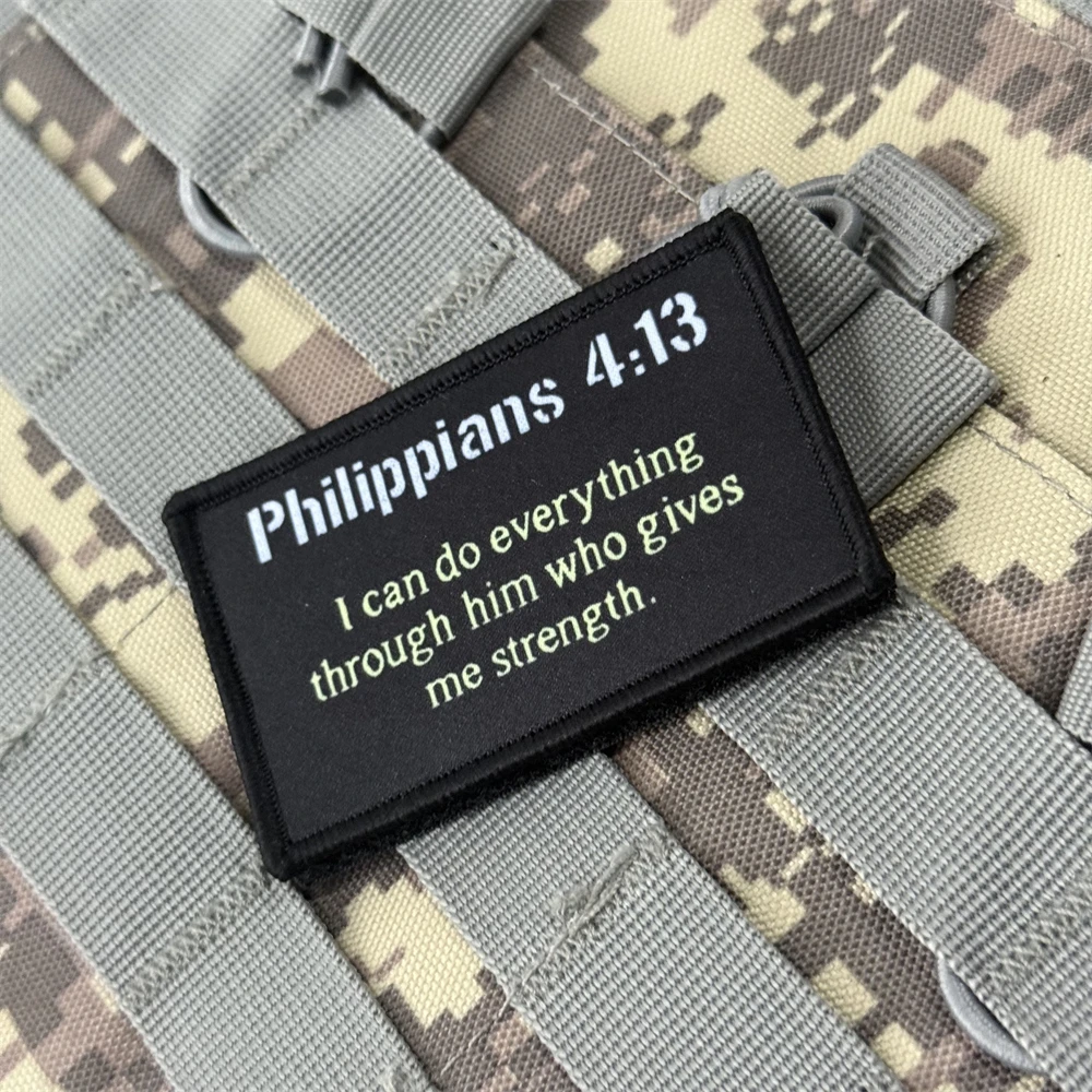 Filipenses 4:13 versículo de la Biblia, parche divertido religioso, insignia de moral táctica, gancho y bucle impreso, mochila, ropa, pegatina, brazalete - imagen 3