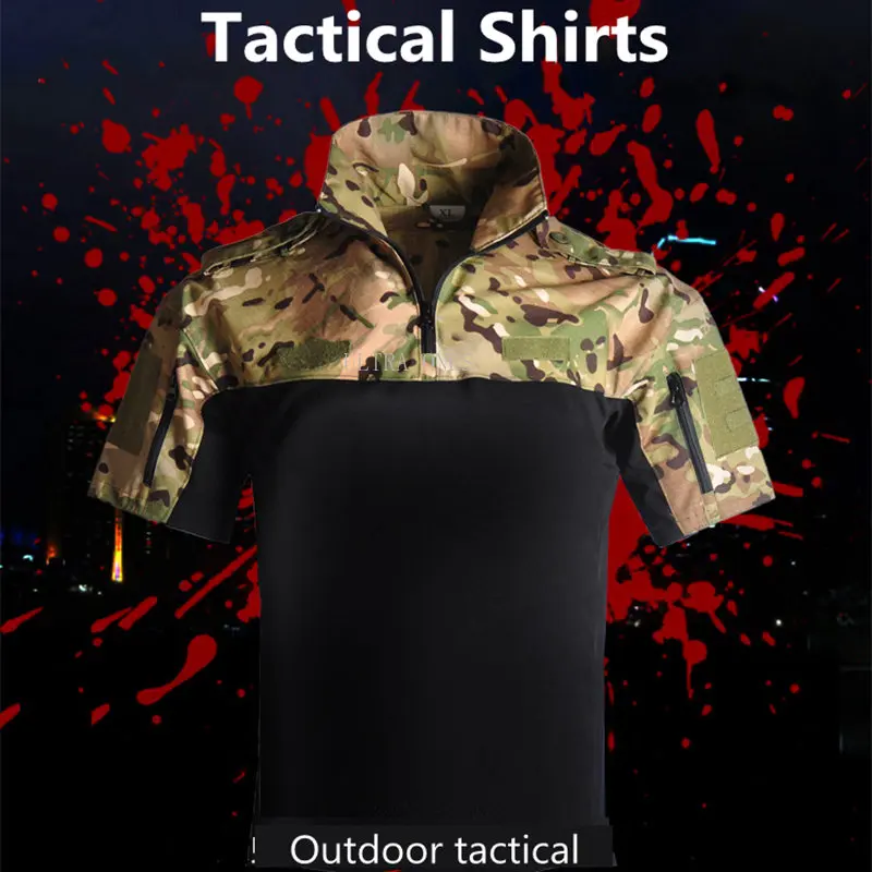 Camisas tácticas de manga corta Airsoft para hombre, camiseta de camuflaje de secado rápido para entrenamiento de combate, ropa transpirable para caza, senderismo y escalada - imagen 3
