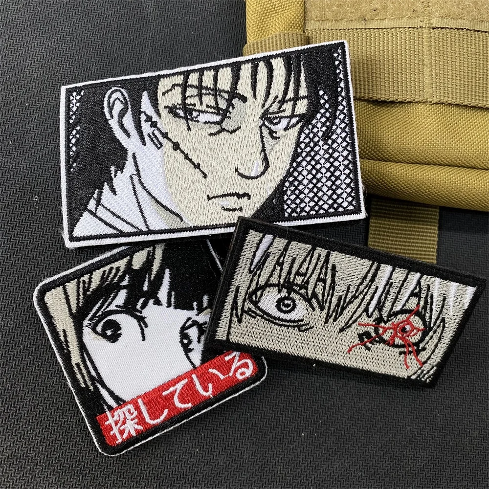 Parches bordados de Ojos de chica de personaje de Anime, parches de gancho y bucle, insignia de moral de animación japonesa, brazalete, mochila, pegatinas tácticas - imagen 2