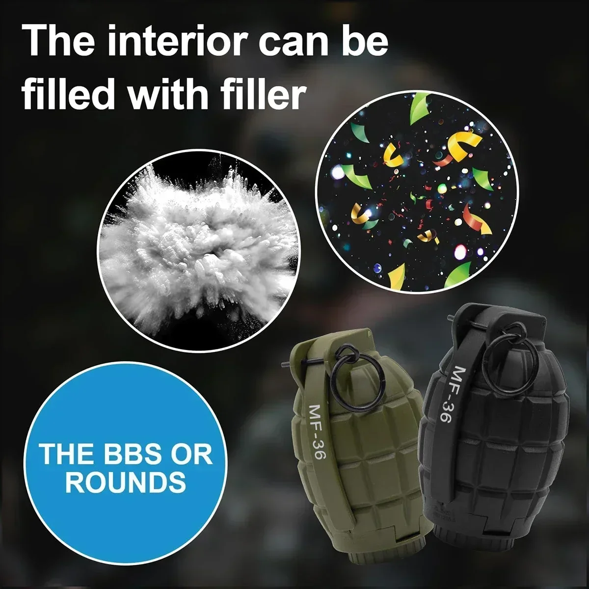 F2PCS MF-36 Granadas de mano juguete de plástico modelo de granada simulada táctica Airsoft Paintball accesorio de juego de rol - imagen 4