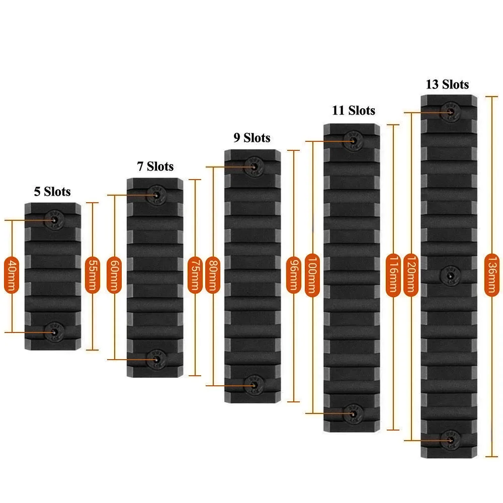 Rieles tácticos Picatinny con 5/7/9/11/13 ranuras, rieles de 21mm, juego de rieles de aluminio con tuercas en T y tornillos, accesorio para pistola de caza - imagen 5