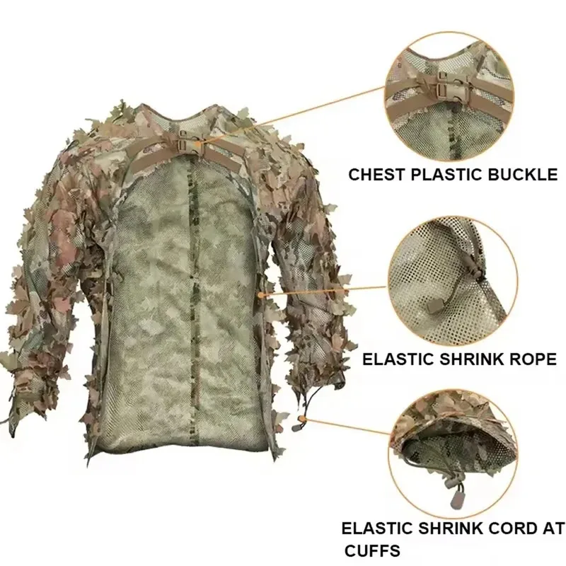 Capa de camuflaje táctica, uniforme, ropa de malla transpirable, hoja biónica, equipo de traje Ghillie para caza - imagen 2